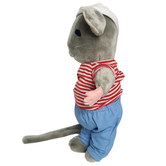 VTG Velveteen Mouse 12" Stuffed Animal Sailor Hat Striped Shirt 1981 RARE HTF - Picture 5 of 7